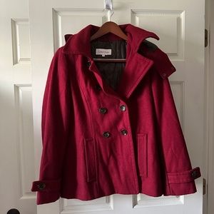 Calvin Klein - Red Peacoat with Detachable Hood - Size 10